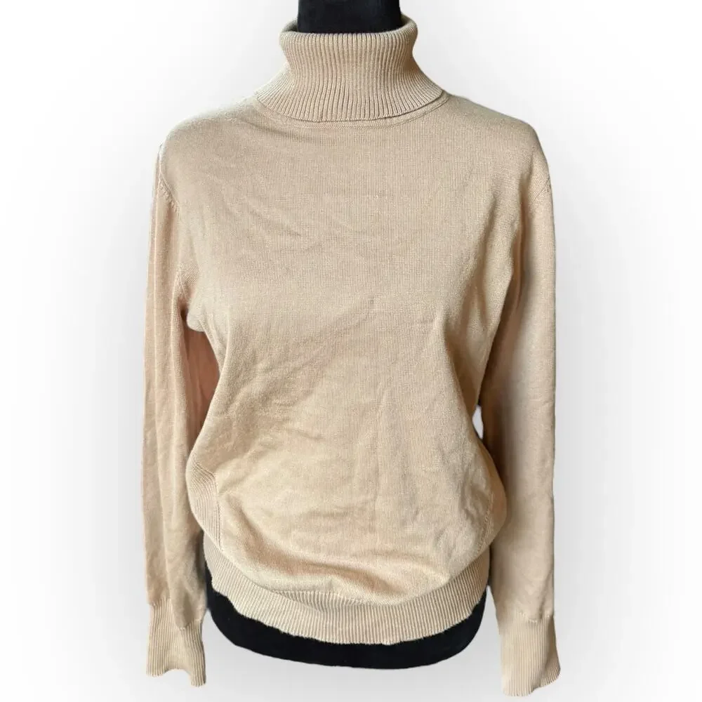 Telluride Women's Tan Knit Turtleneck Sweater with Side Ribbing Size Large - NWT